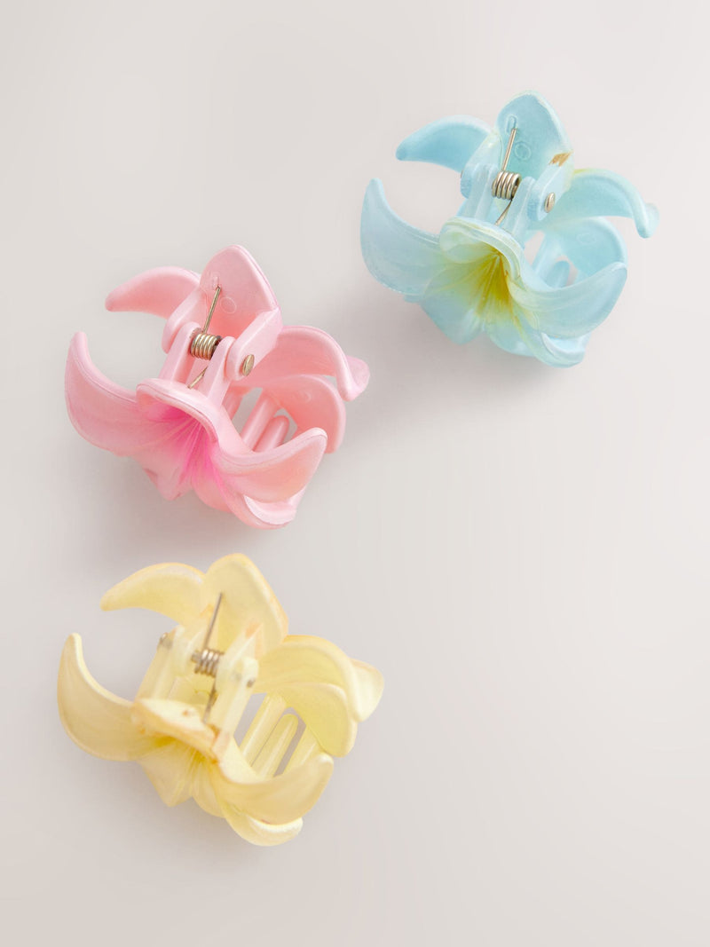 Multi Coloured Mini Flower Hair Clips 3 Pack, imported from the UK