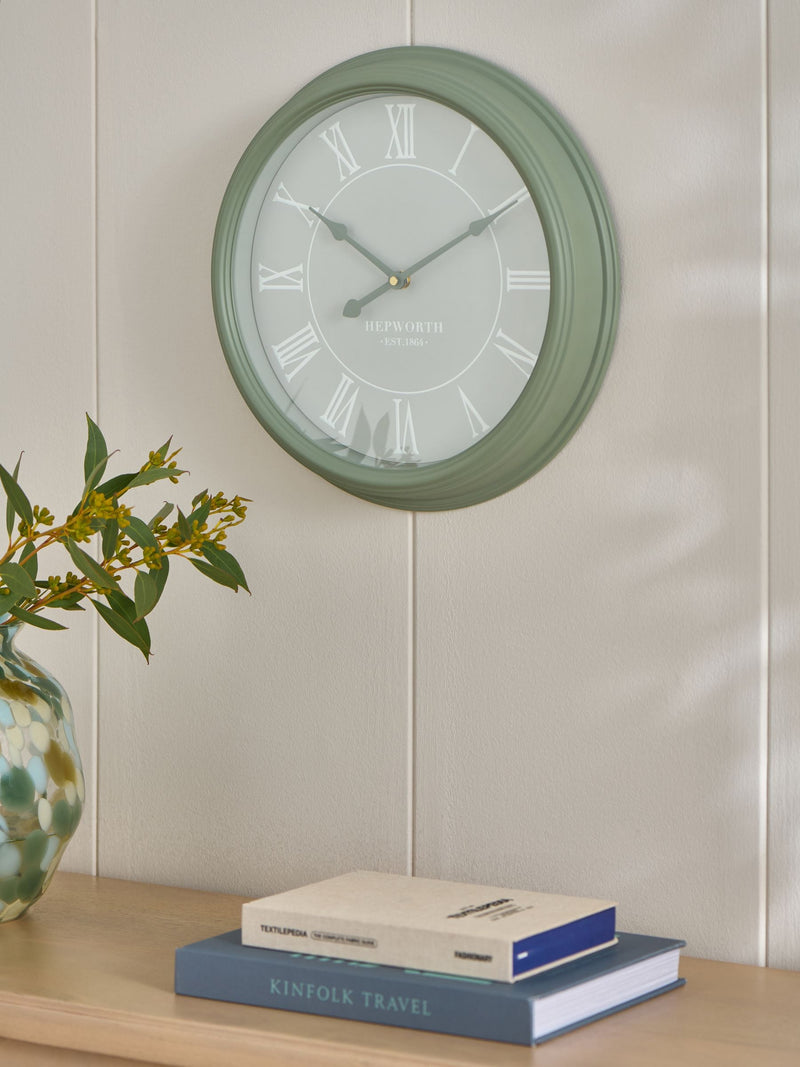 Sage green two-tone wall clock 44.5cm (British brand)