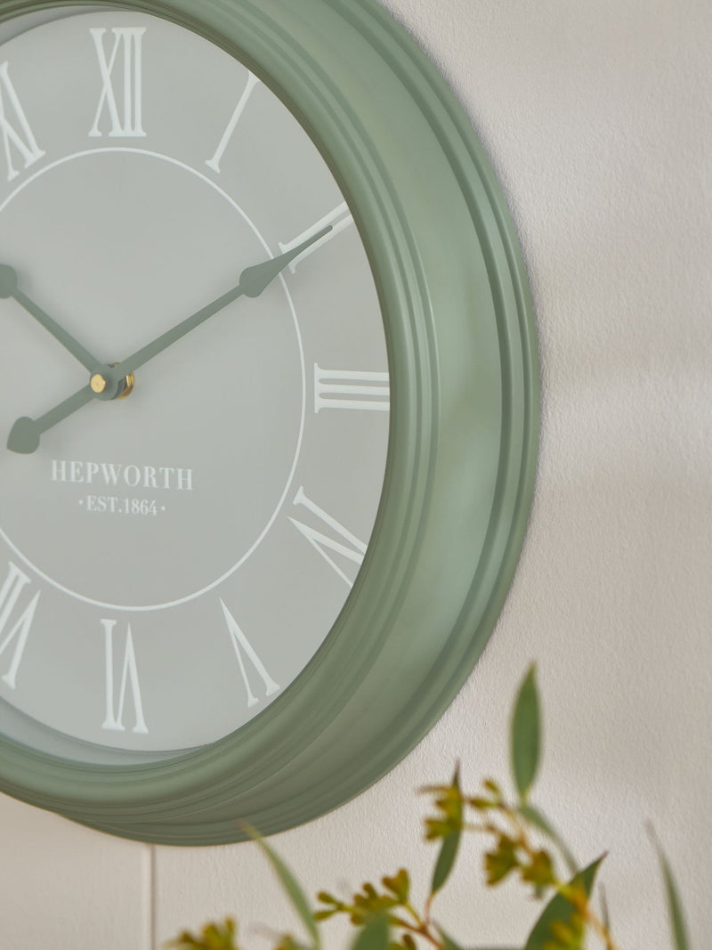 Sage green two-tone wall clock 44.5cm (British brand)