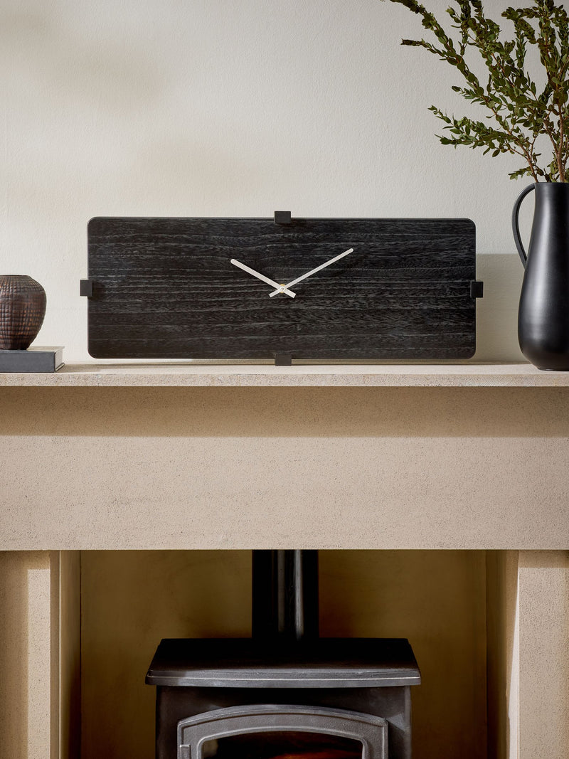 Black wooden rectangular clock 24cm - British product