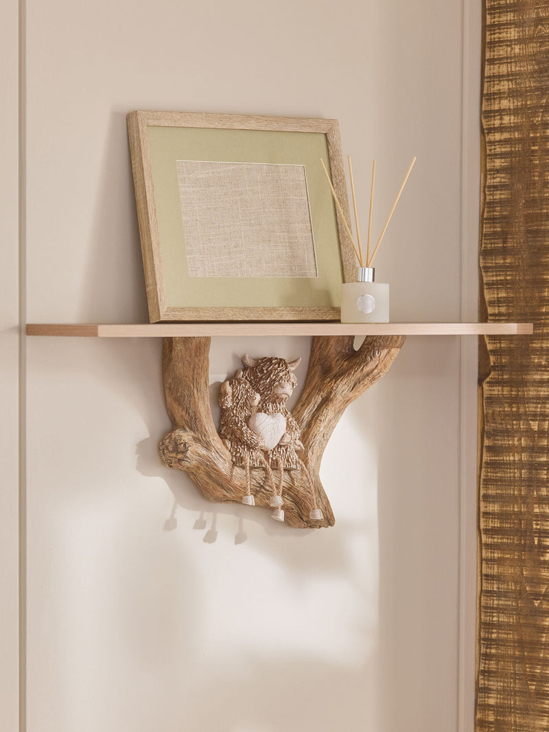 Hamish Highland Cow wall shelf 60cm wide - British product
