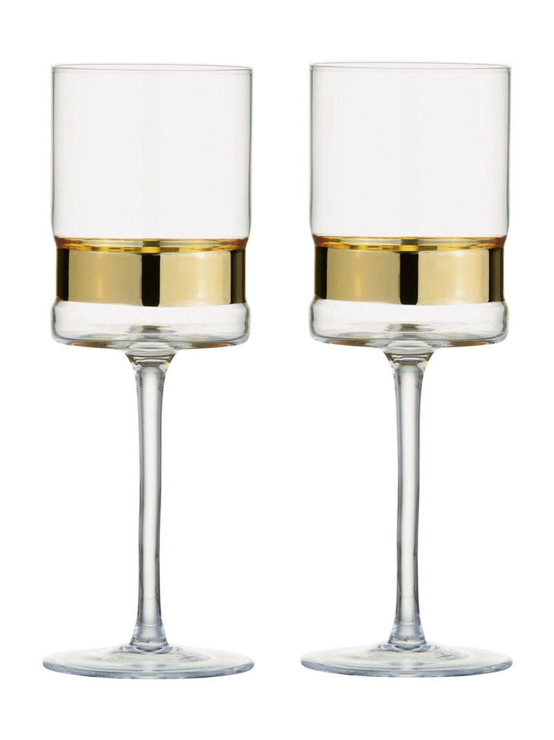 Set of 2 Gold-Accented Wine Glasses with Straight Lines