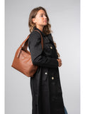 Cultured London brown Ariel leather shoulder bag, imported from the UK