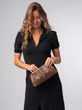 Pure Luxuries London brown leather cross body and clutch bag, imported from the UK