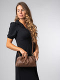 Pure Luxuries London brown leather cross body and clutch bag, imported from the UK