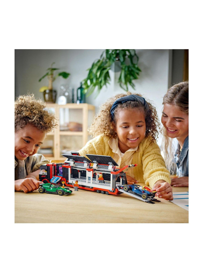 LEGO F1 truck building set with RB20 and AMR24 cars, UK version