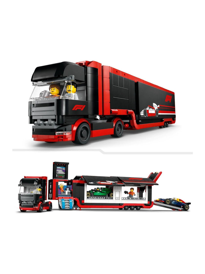 LEGO F1 truck building set with RB20 and AMR24 cars, UK version