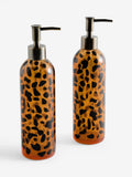 Brown animal print resin reusable soap dispenser bottles set of 2 (British brand)