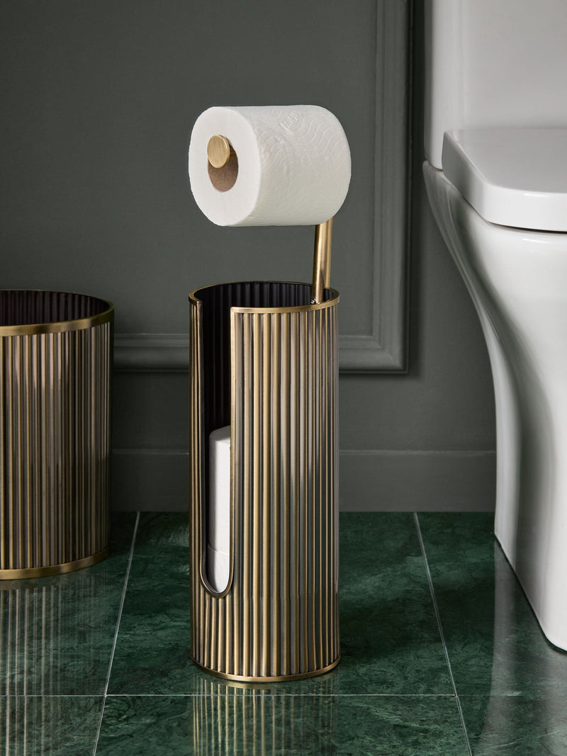 Gold Rib Floor Standing Toilet Roll Holder, UK version