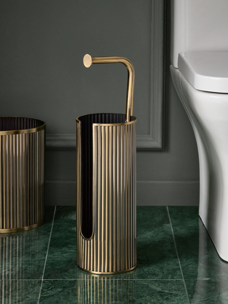 Gold Rib Floor Standing Toilet Roll Holder, UK version