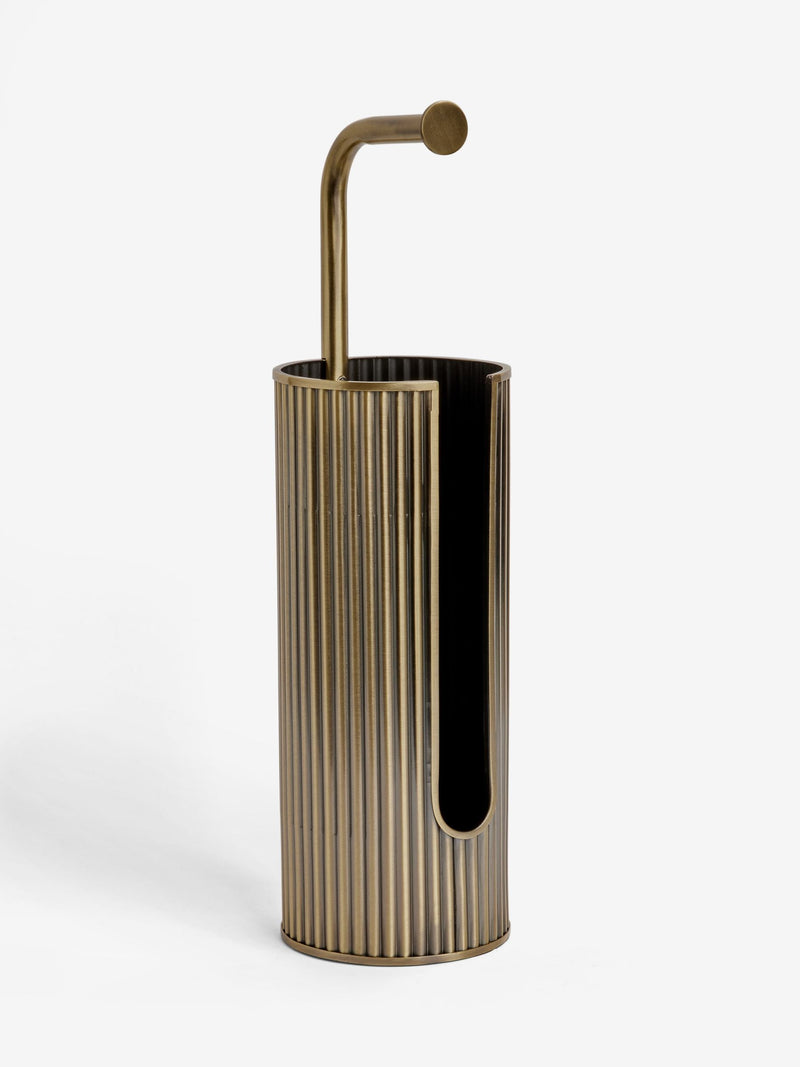 Gold Rib Floor Standing Toilet Roll Holder, UK version