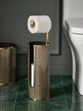 Gold Rib Floor Standing Toilet Roll Holder, UK version