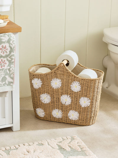 Next Natural Daisy Woven Toilet Roll Holder and Storage Basket 12-Roll Capacity- Buy online at McGrocer