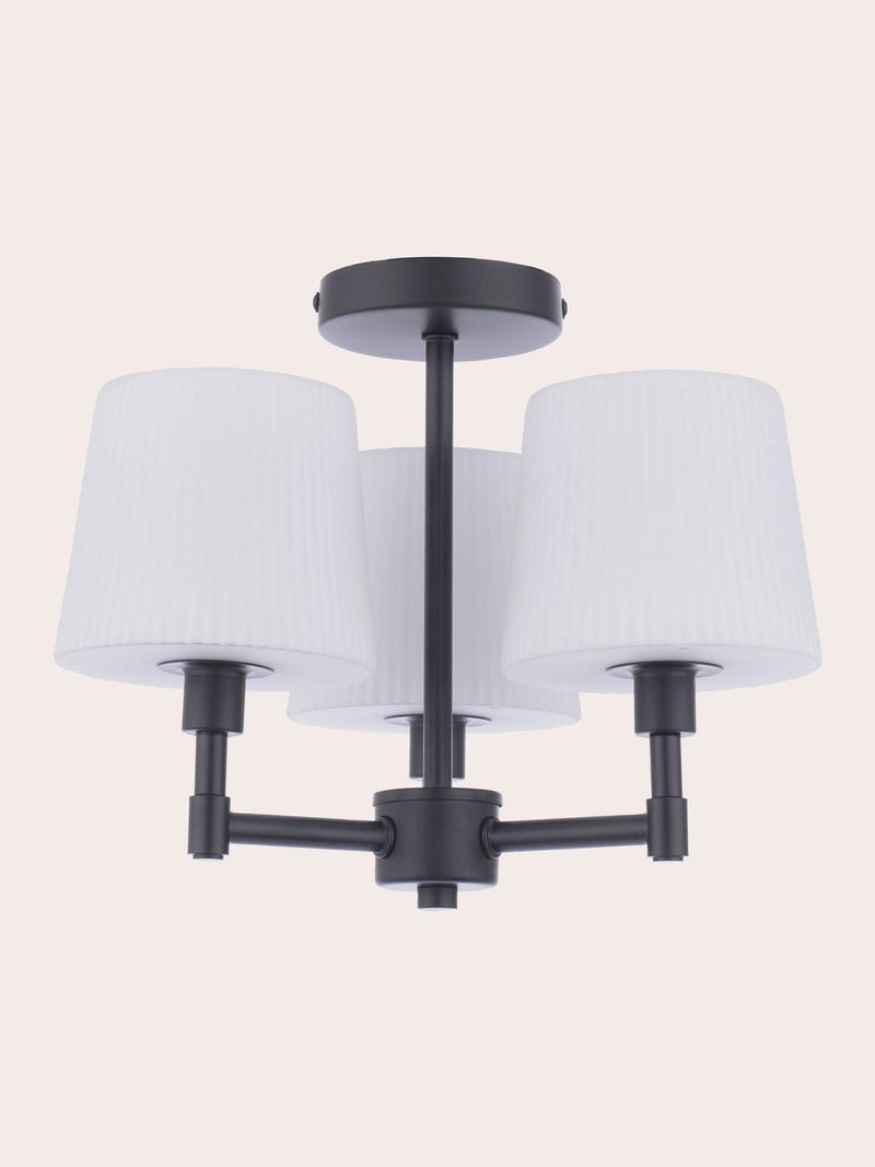 Laura Ashley Bayfield matt black semi flush ceiling light, imported from the UK