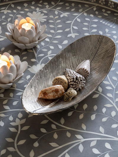 Next Laura Ashley Silver Albury Leaf Oval Serving Bowl Large- Buy online at McGrocer
