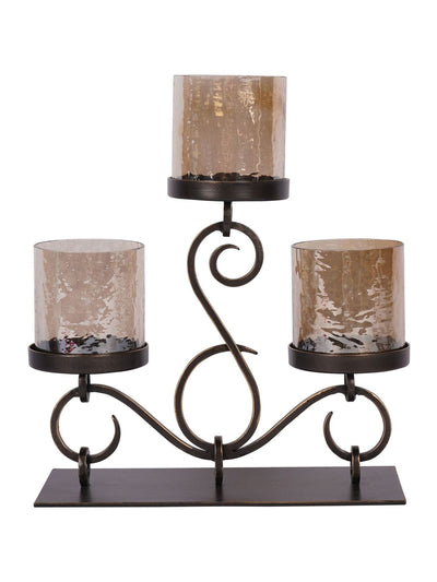 Next Laura Ashley Esther Antique Gold 3 Light Hurricane Candle Holder 32cm- Buy online at McGrocer