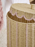 Scallop wicker laundry basket in natural pink, UK version