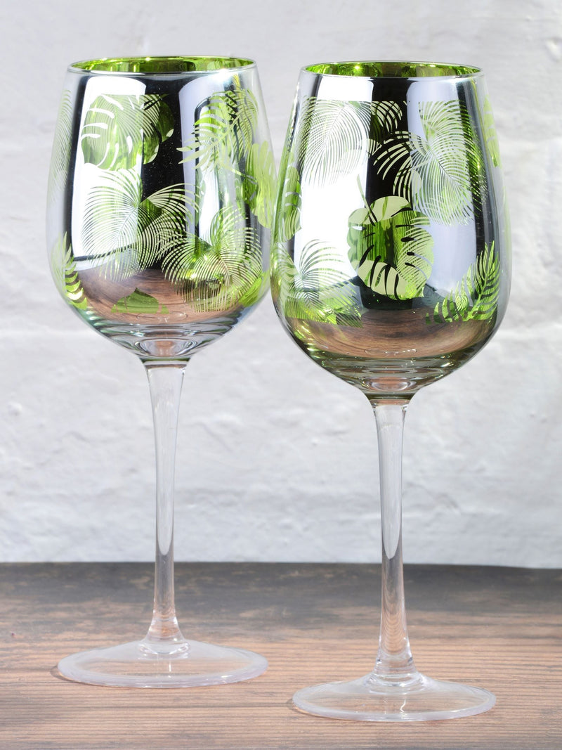 Artland green tropical leaves wine glasses set of 2 - British product
