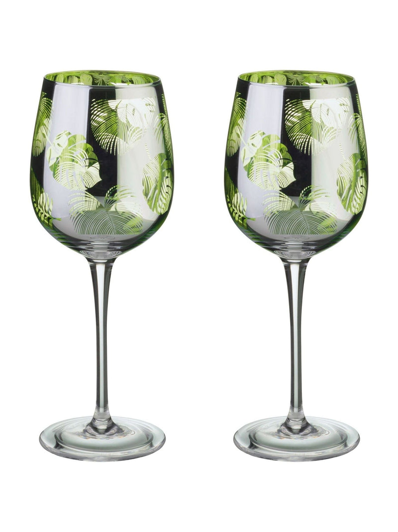 Artland green tropical leaves wine glasses set of 2 - British product