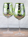 Artland green tropical leaves wine glasses set of 2 - British product