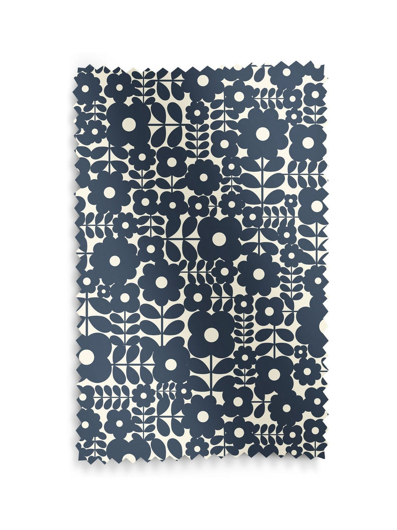 Orla Kiely navy blue Criss-Cross Stem made to measure curtains, imported from the UK