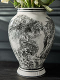 Laurence Llewelyn-Bowen ivory black toile print ceramic vase 30cm height, UK version