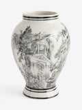 Laurence Llewelyn-Bowen ivory black toile print ceramic vase 30cm height, UK version