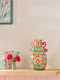 Lucy Tiffney pink and green floral print ceramic vase 33cm, UK version