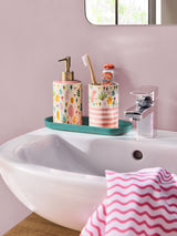 Next Lucy Tiffney Cream/Pink/Green Leaf Soap Dispenser and Toothbrush Tidy Set- Buy online at McGrocer