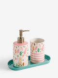 Lucy Tiffney Cream/Pink/Green Leaf soap dispenser and toothbrush tidy set, UK version