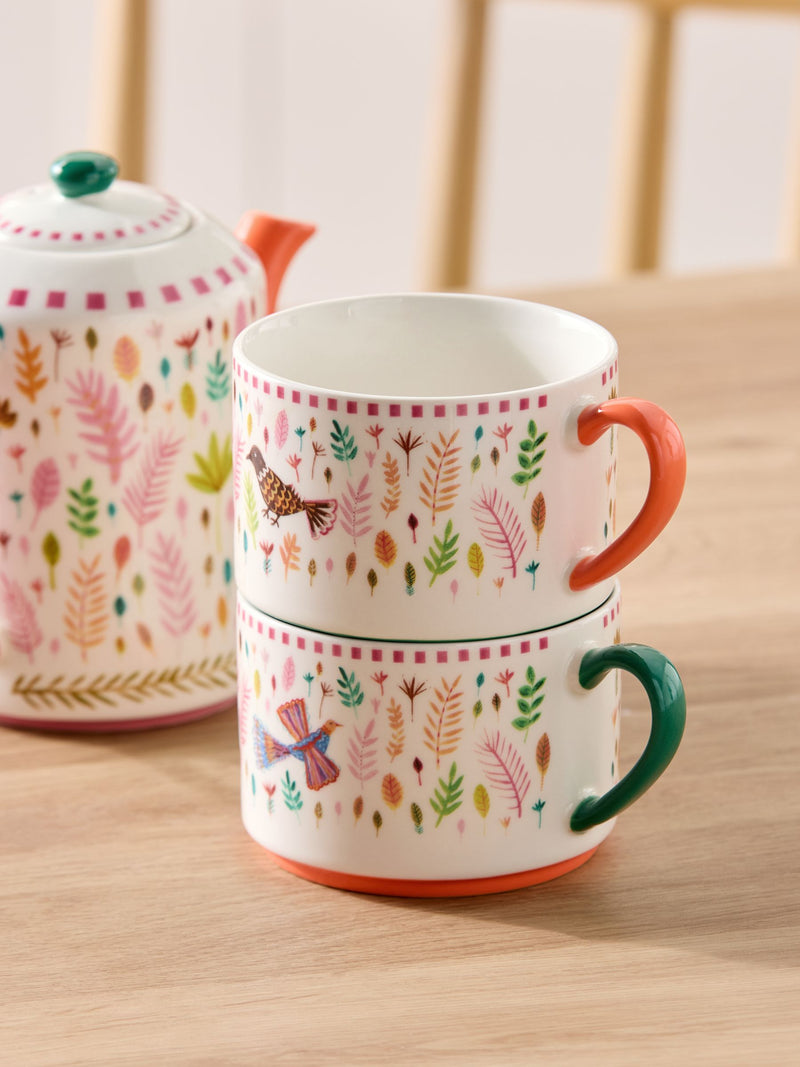 Lucy Tiffney cream, pink, green leaf tea set, UK version