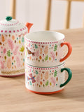 Lucy Tiffney cream, pink, green leaf tea set, UK version