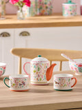 Lucy Tiffney cream, pink, green leaf tea set, UK version