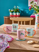 Next Lucy Tiffney Set of 4 Cream/Pink/Green Stripe Stoneware Mugs- Buy online at McGrocer