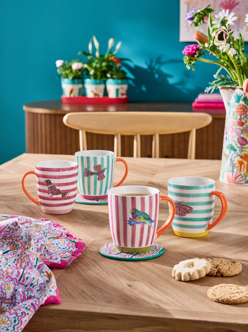 Lucy Tiffney striped stoneware mugs set of 4, UK version