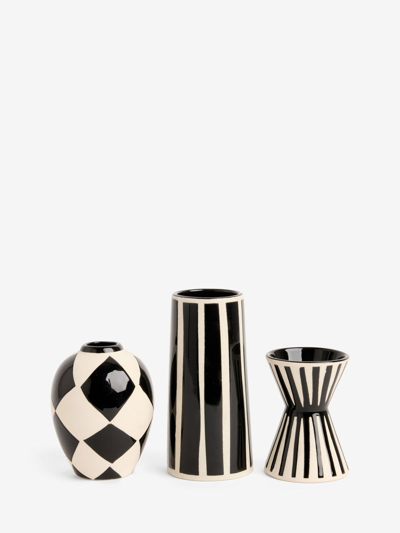 Rockett St George set of 3 ceramic bud vases black white, UK version