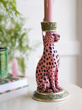 Rockett St George pink/black leopard print taper candle holder 17cm height, imported from the UK