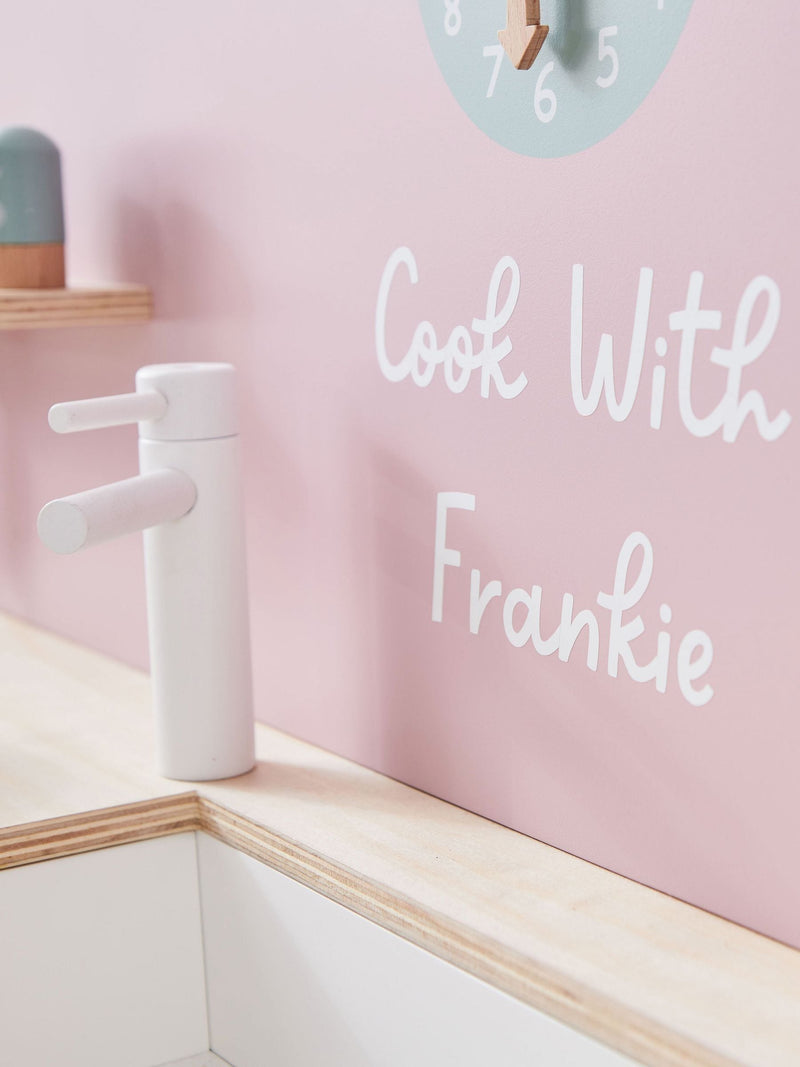 My 1st Years personalised pink wooden play kitchen, imported from the UK