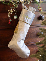 Next Dibor Personalised Kensington Silver Velvet Christmas Stocking 51 x 26cm- Buy online at McGrocer