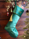 Dibor green velvet Christmas stocking with tassel - British product