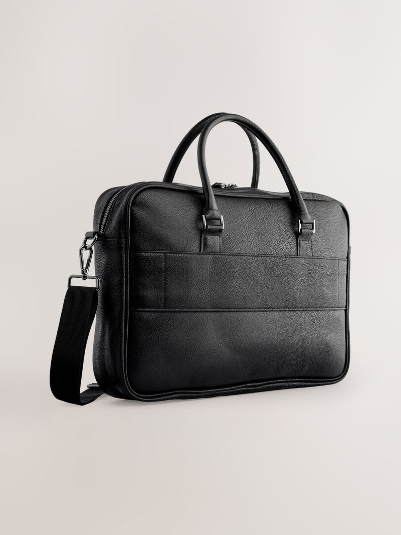Black faux leather briefcase with carry handles - British product