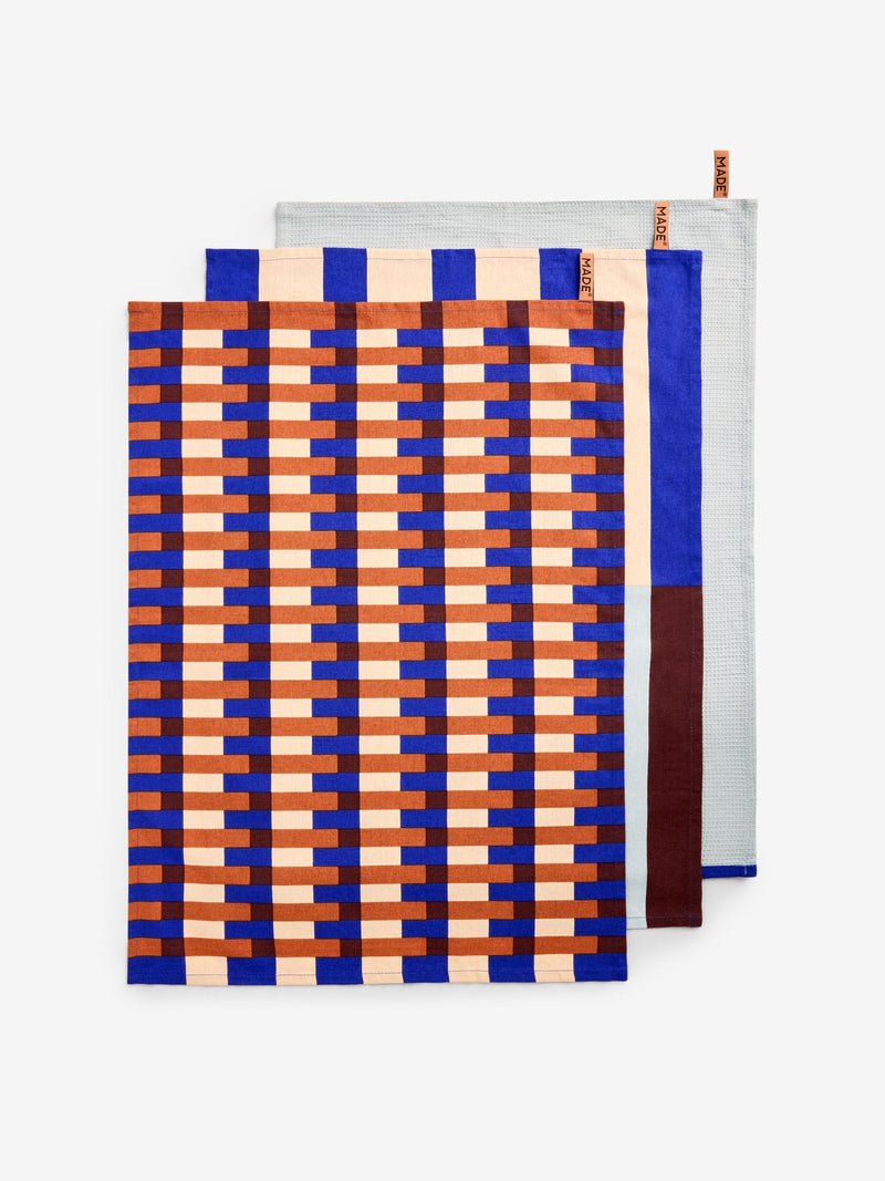 MADE.COM Brown Terri tea towels set of 3, imported from the UK