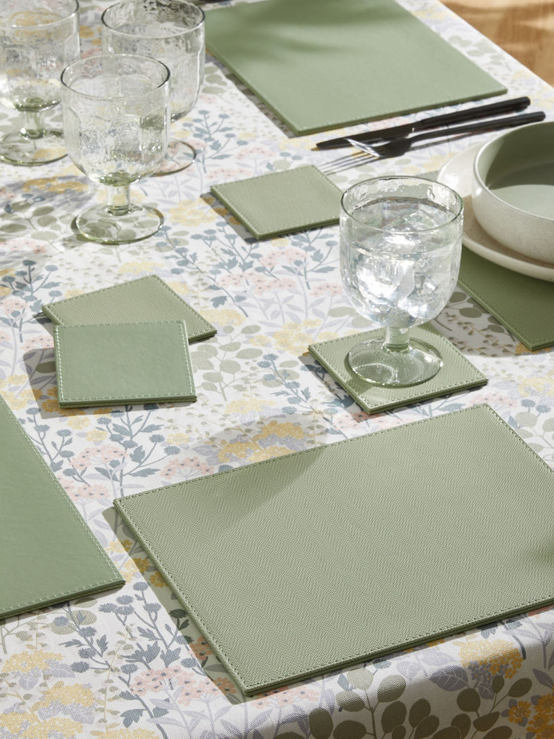Sage green rectangle reversible faux leather placemat and coaster set of 4 (British brand)