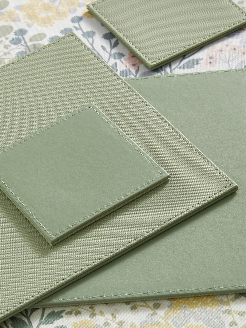 Sage green rectangle reversible faux leather placemat and coaster set of 4 (British brand)