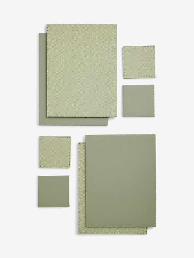 Sage green rectangle reversible faux leather placemat and coaster set of 4 (British brand)