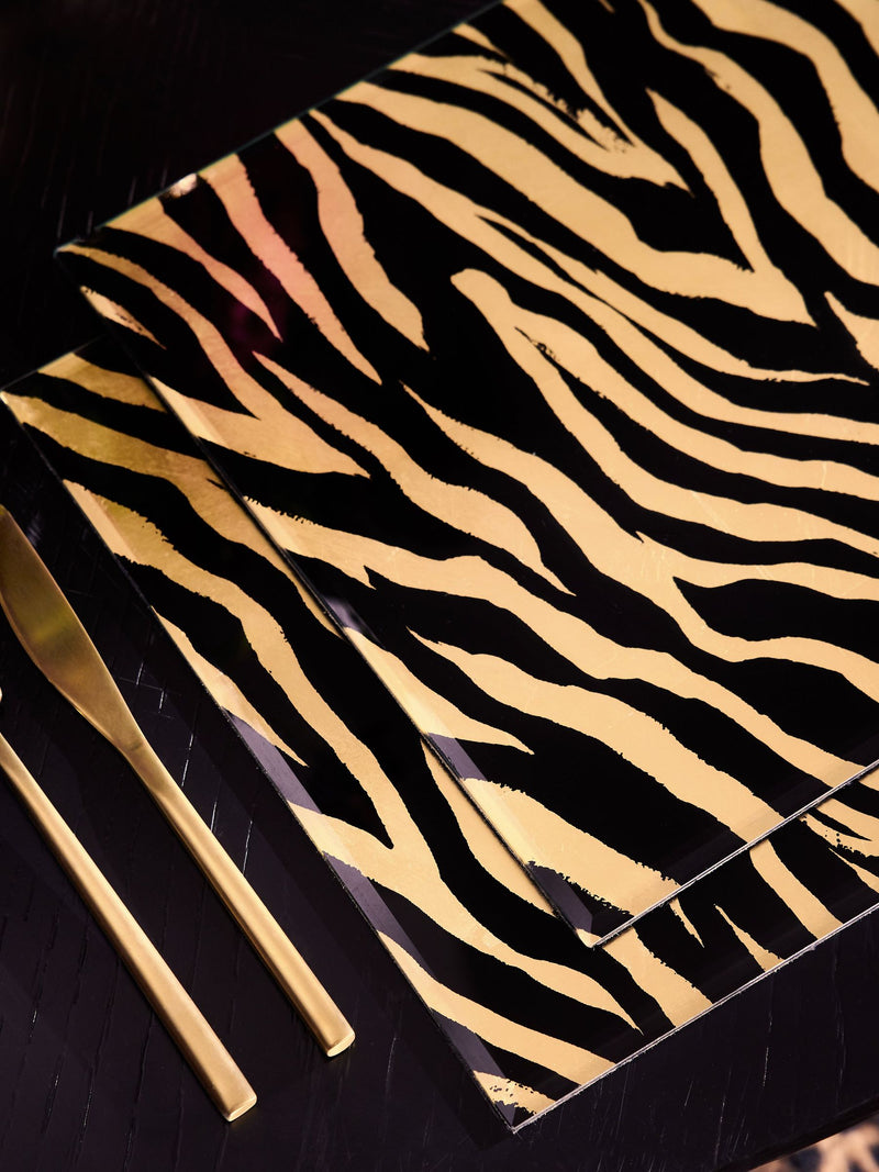 Glass Placemats Gold Zebra Galaxy Set of 2 (British brand)