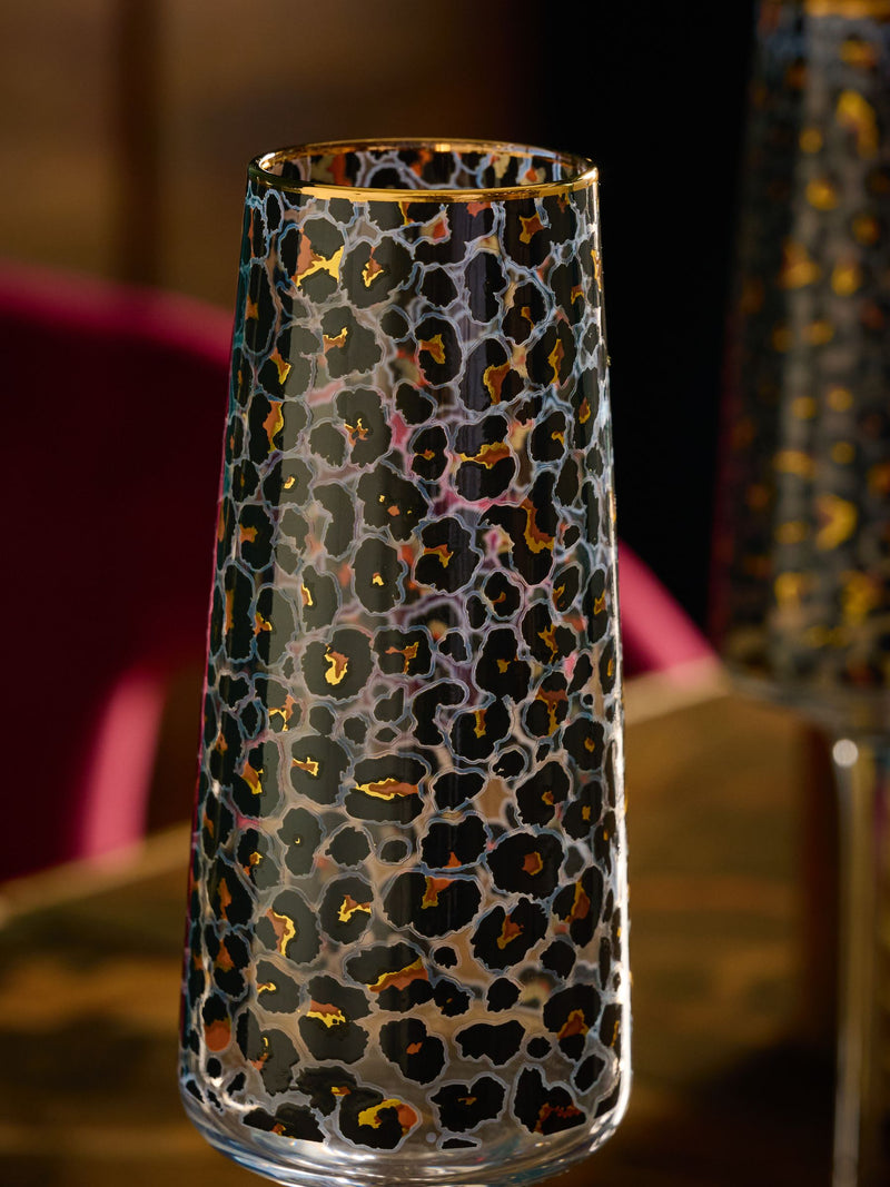Black leopard print champagne flutes set of 4 - British product