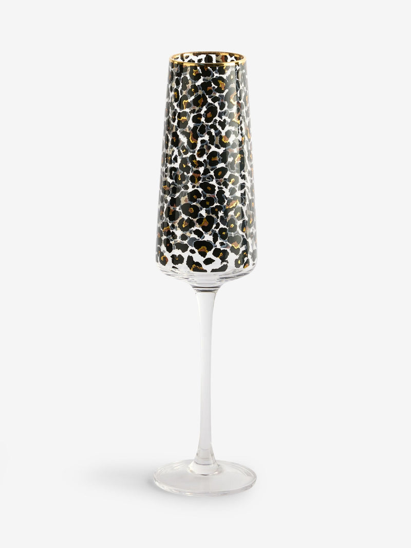 Black leopard print champagne flutes set of 4 - British product