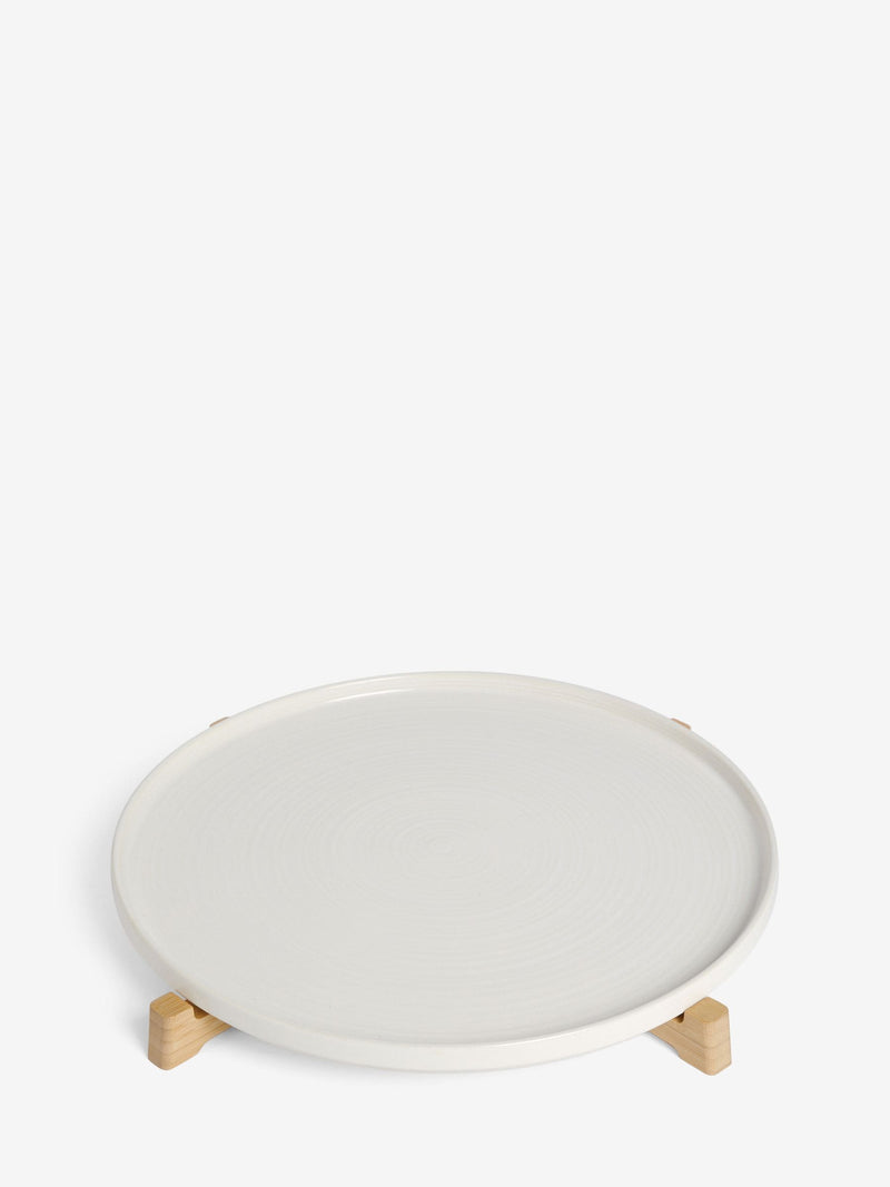 Kya weiße Servierplatte mit Holzständer 38 cm, UK-Version