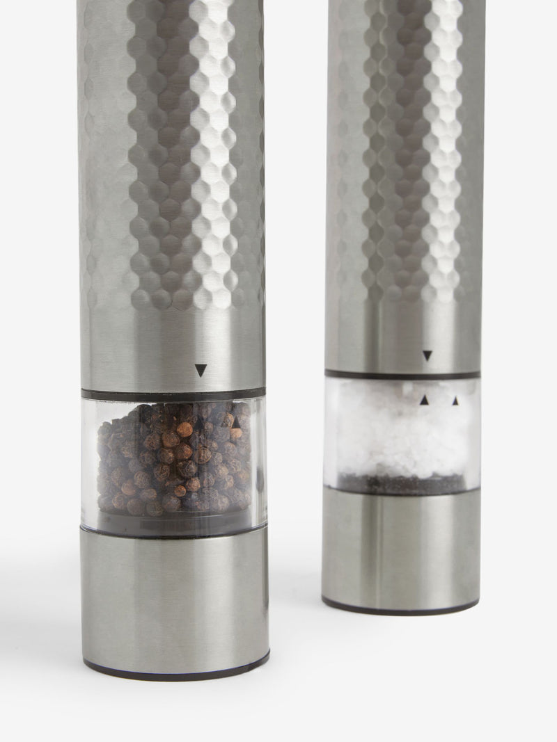Silver electric steel salt and pepper grinders set of 2 (British brand)